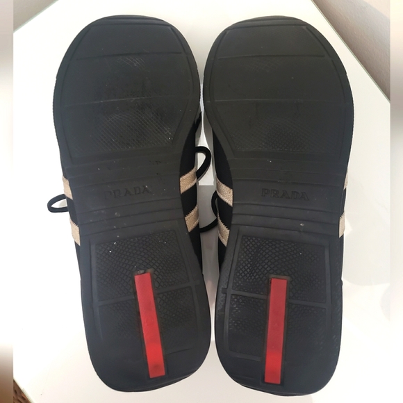 Prada Leather Canvas Nylon Black White Stripes Unisex Size 7 Size 4E - Picture 7 of 12